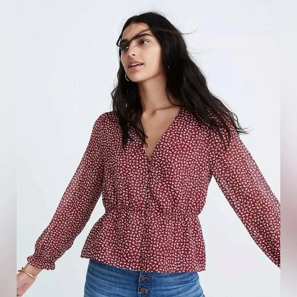 Madewell Red Overture Top Ditsy Flower Blouse Sz M - Picture 1 of 15